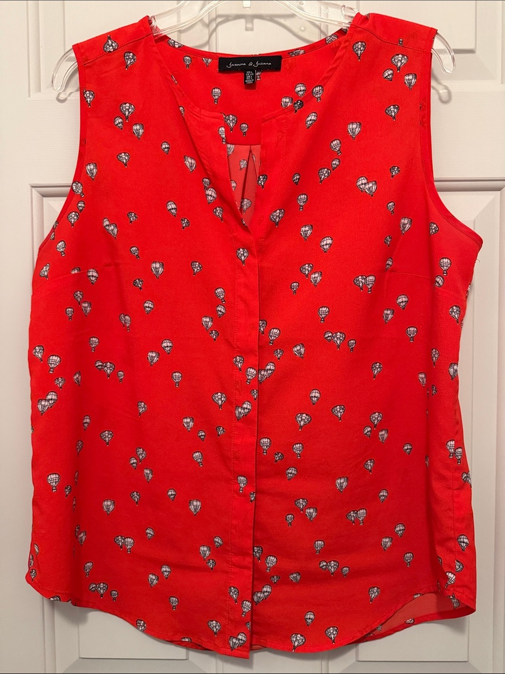 Jasmine & Juliana Red Sleeveless V-Neck Blouse with Hot Air Balloon Print